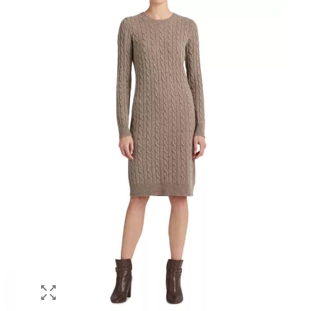 Polo Ralph Lauren Cable Knit Sweater Dress Womens Large Tan Beige
